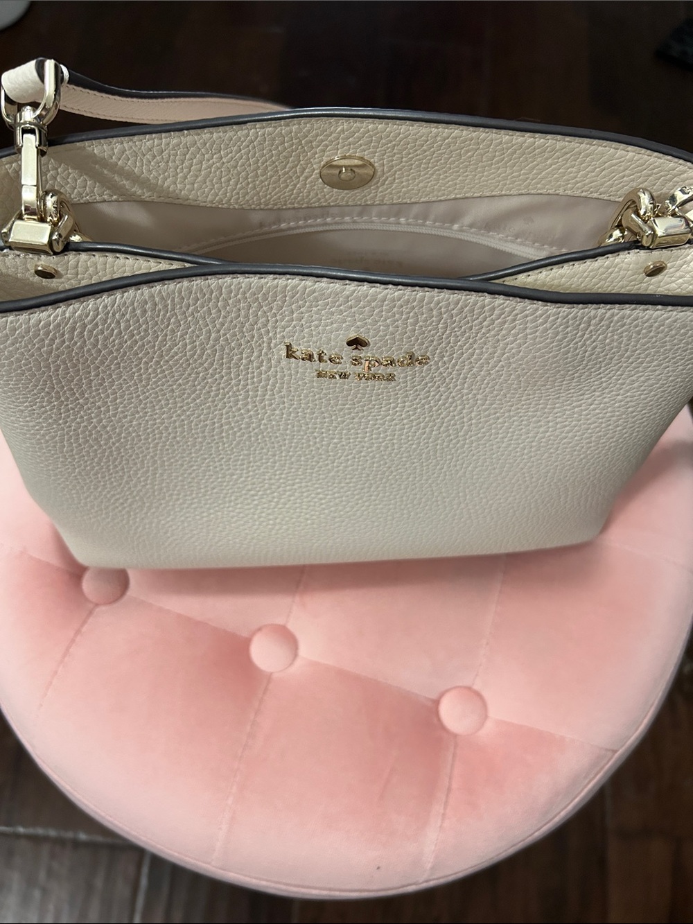 kate spade Cream Pebbled Leather Shoulder Bag with Gold Hardware